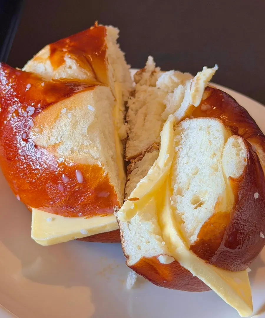 Laugen bagel with butter inside