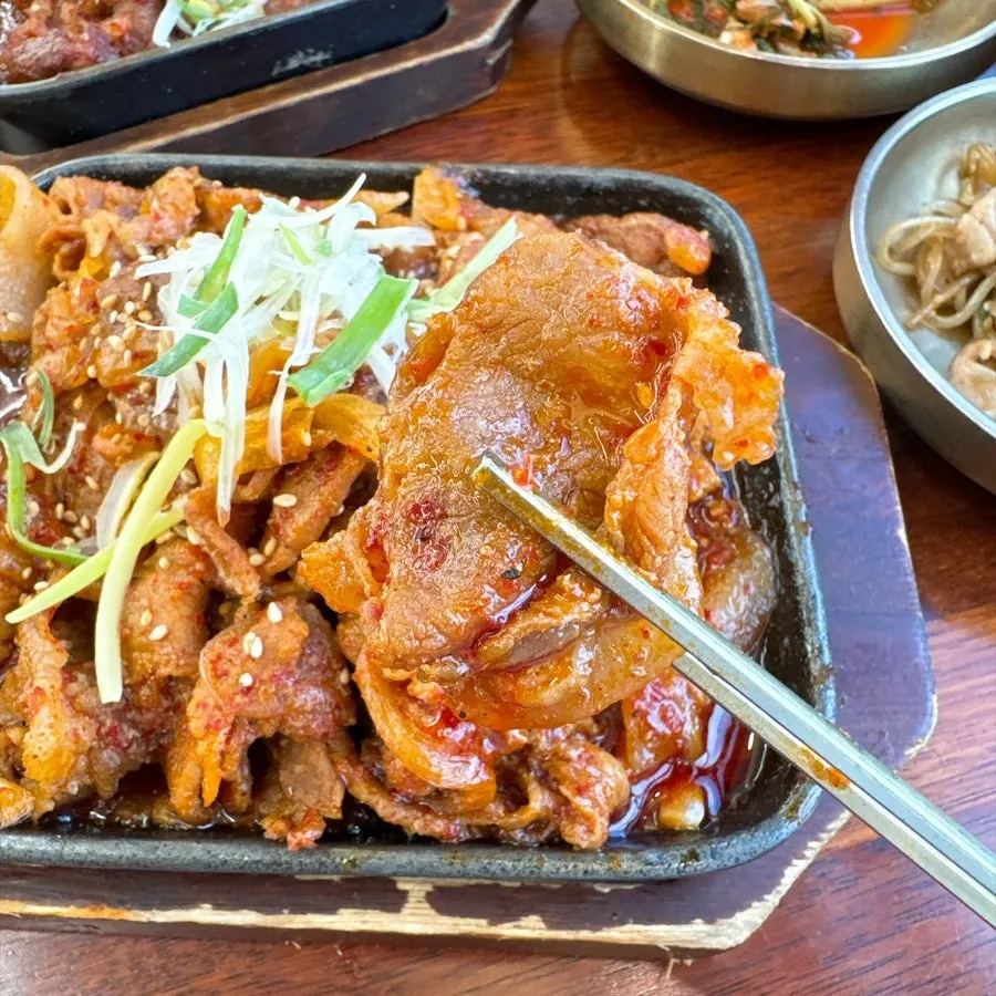 渗满辣椒酱调味料的烤肉特写