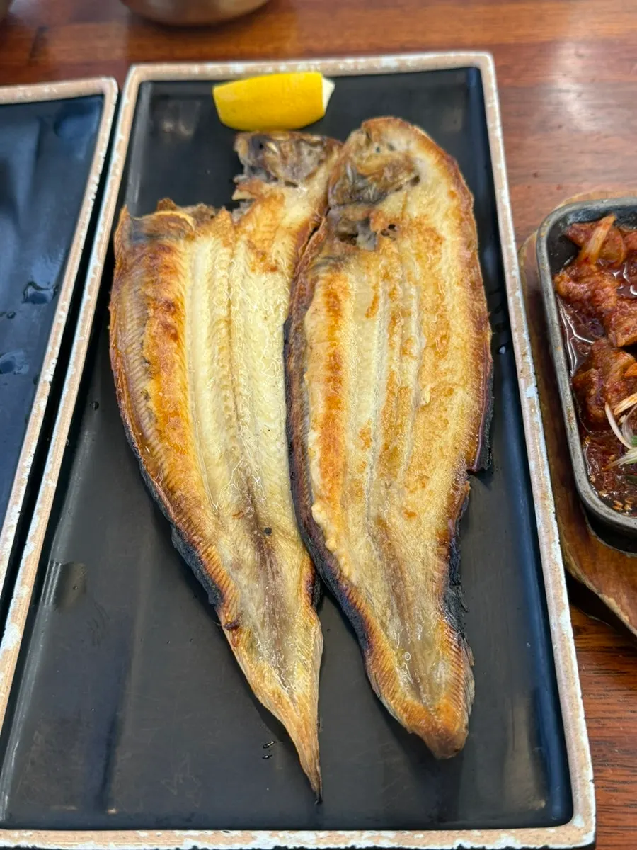 Plate of grilled bakdae, tried for the first time