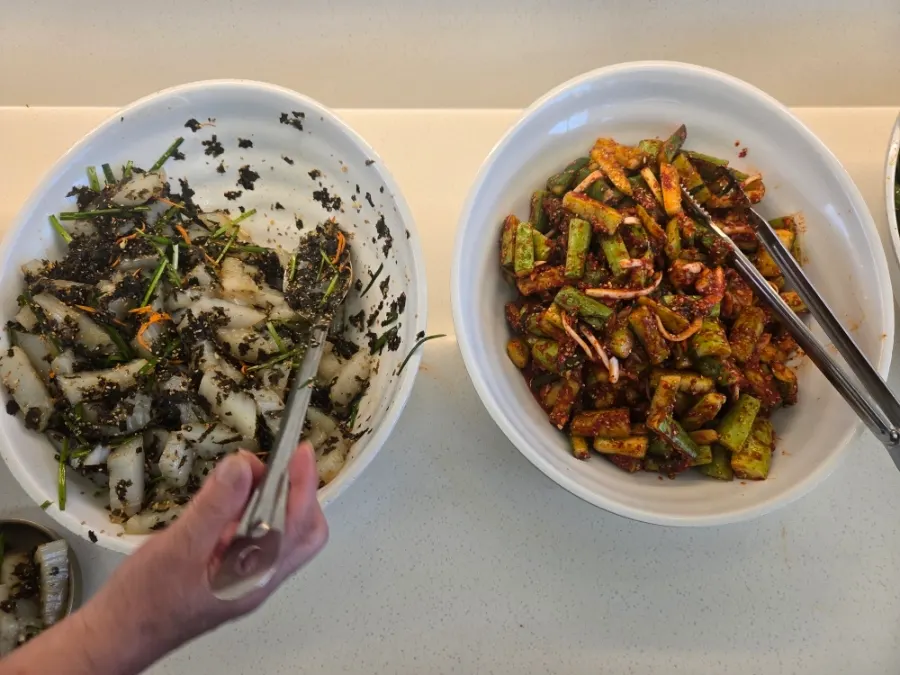 A plate of fresh kimchi brought from the self-serve bar