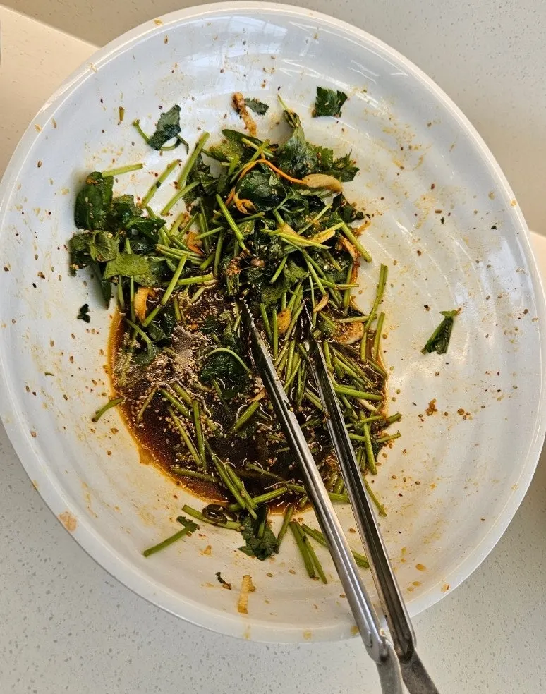 A plate of side dishes from the self-serve bar