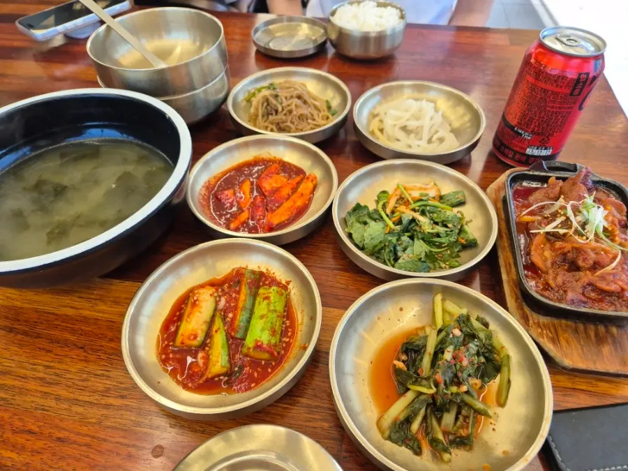 Warm rice and side dishes set on the table