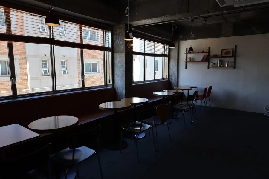 Café space with tables by the window
