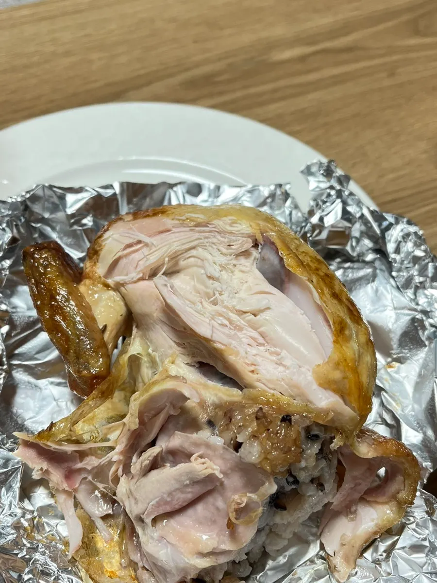 Cross-section showing crispy skin and juicy meat