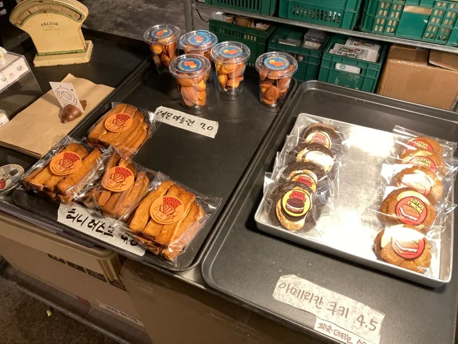 Display of cakes, sando, madeleines and other desserts