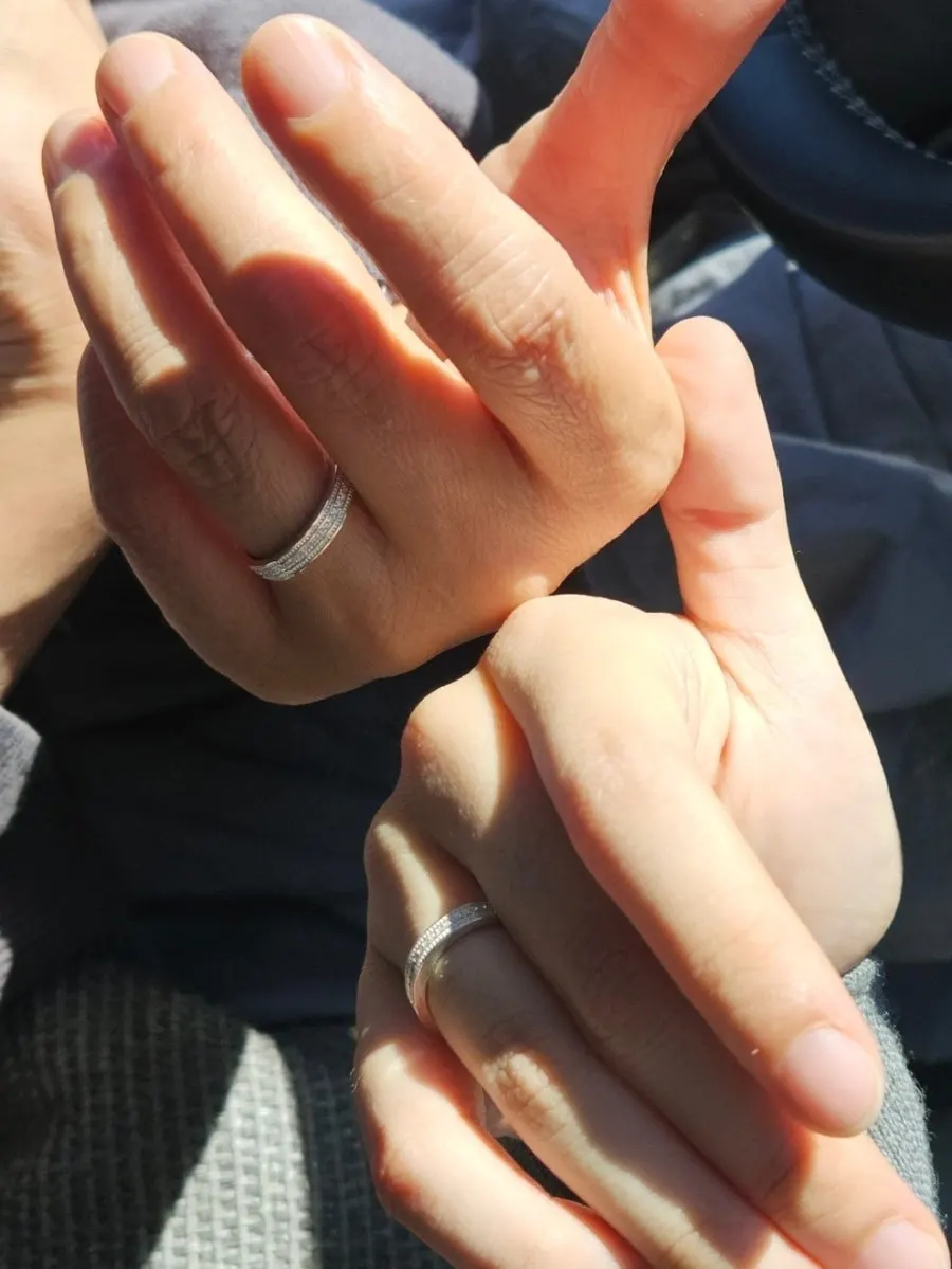 Ether moissanite ring worn on the hand
