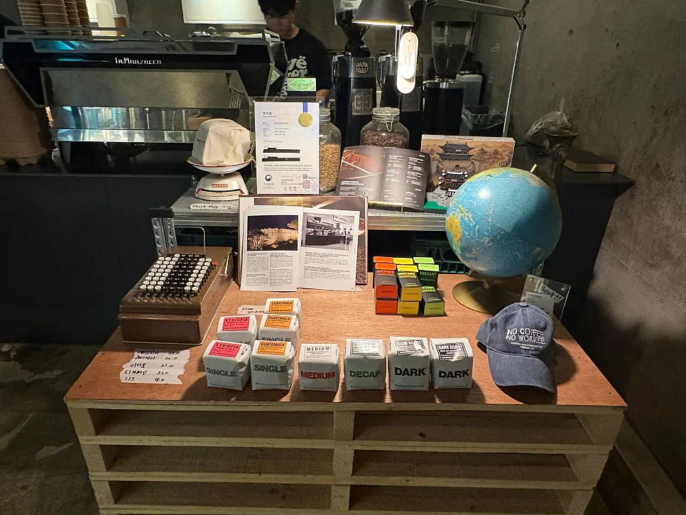 Shelf displaying café goods