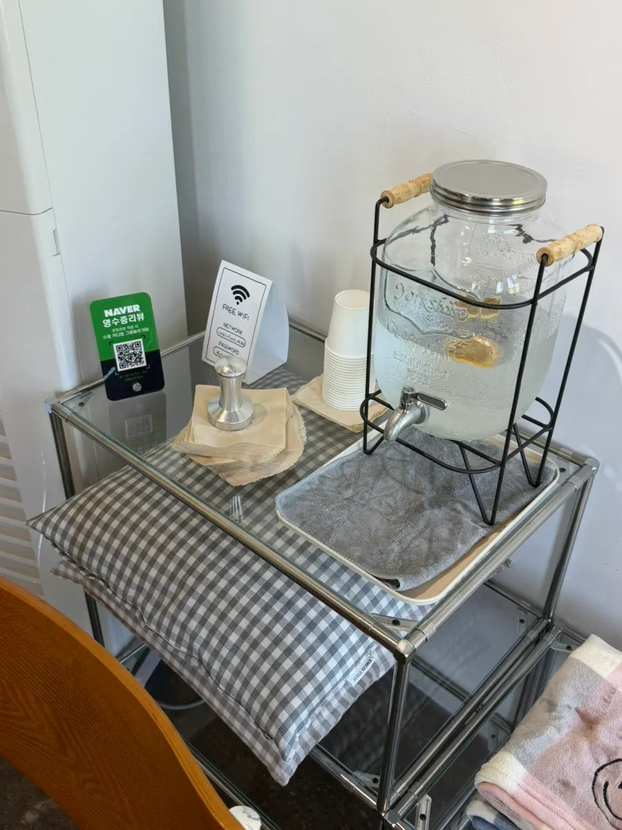 Self-service bar area with blankets and water on the 2nd floor