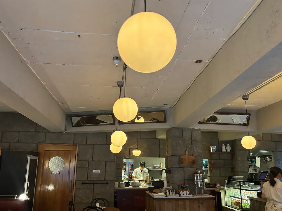 Restaurant interior with large windows