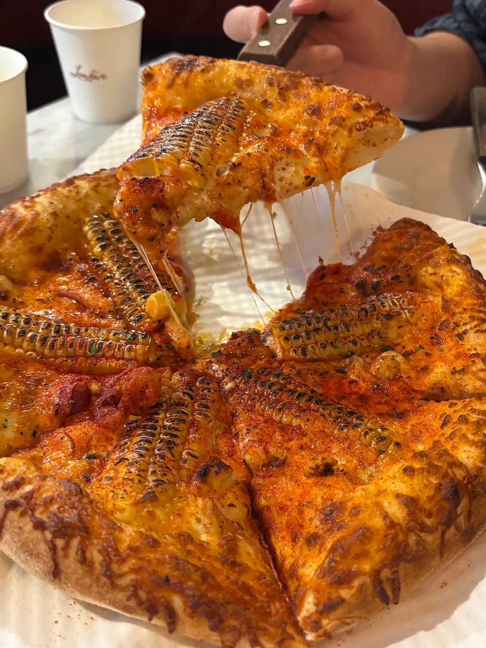 Corn pizza and side dishes