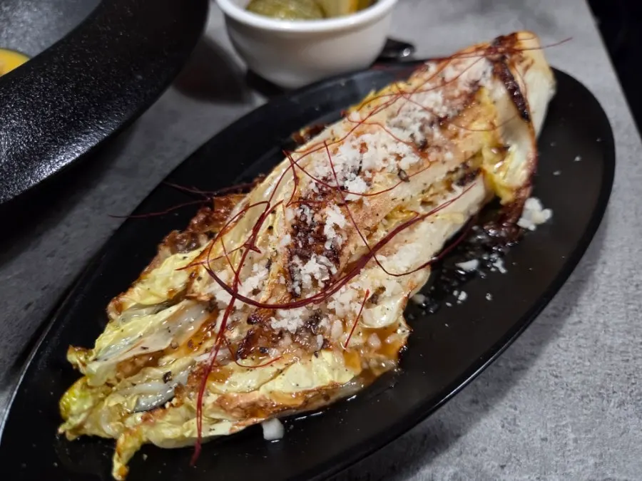 The first course: grilled napa cabbage salad