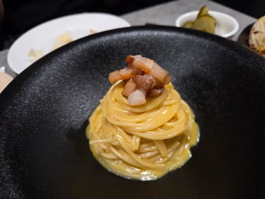 Hado's carbonara pasta topped with pepper