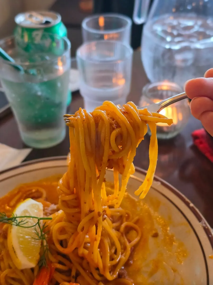 A plate of bisque rosé pasta