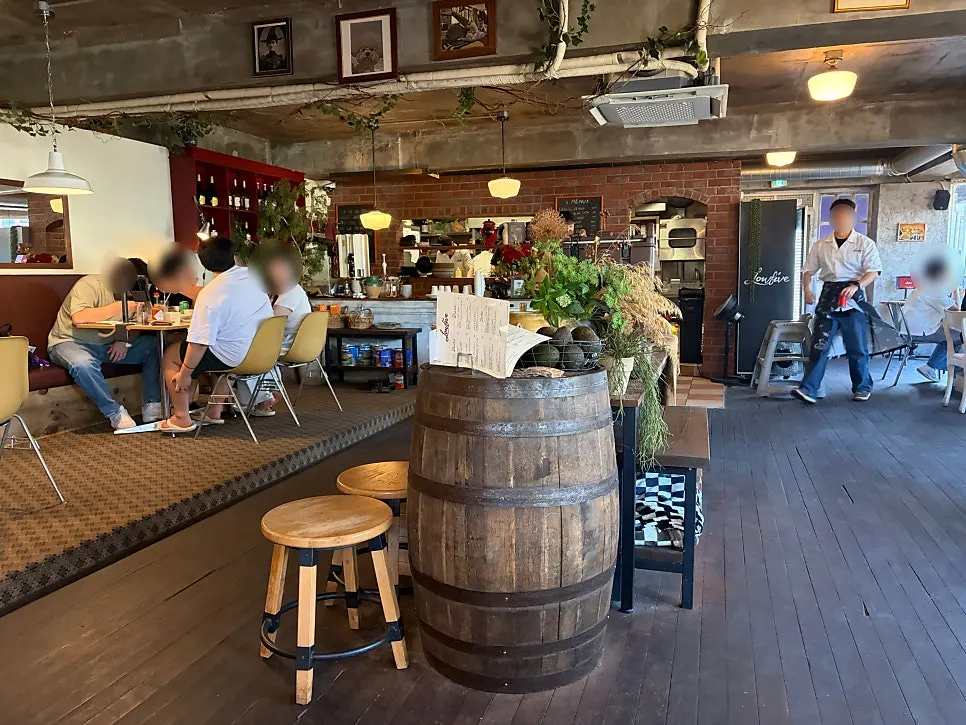 Wood-toned interior of Low Five