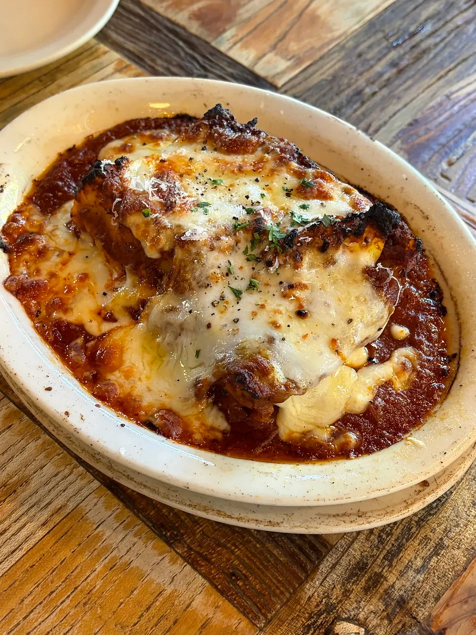 Classic lasagna served in a hot dish