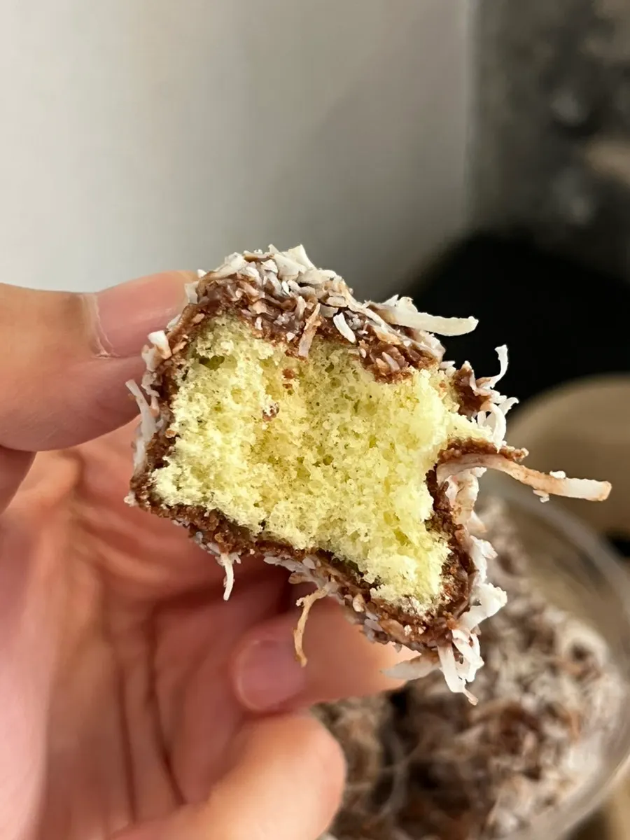 Lamington cake served in a takeout cup