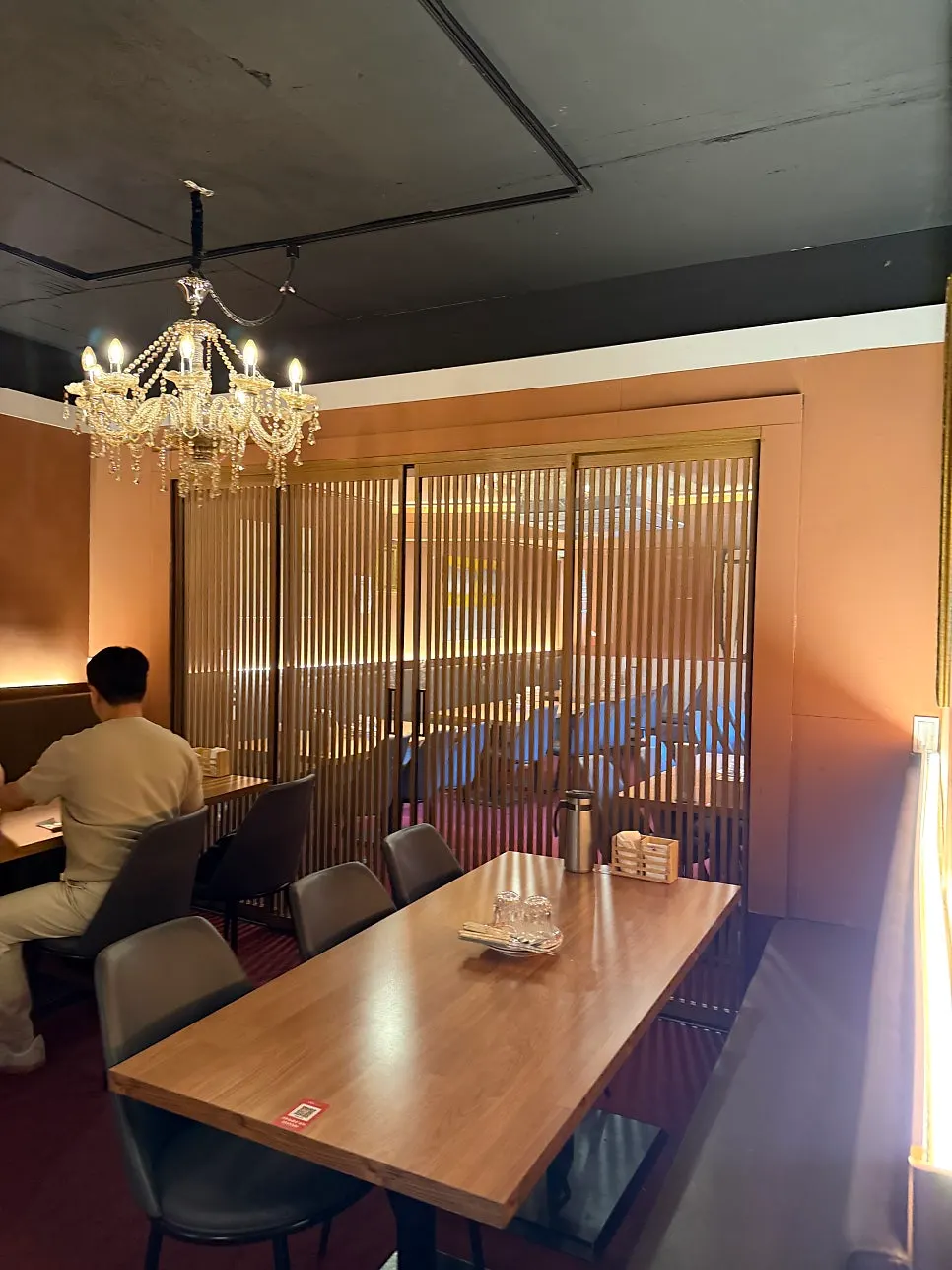 Spacious seating area deeper inside the restaurant