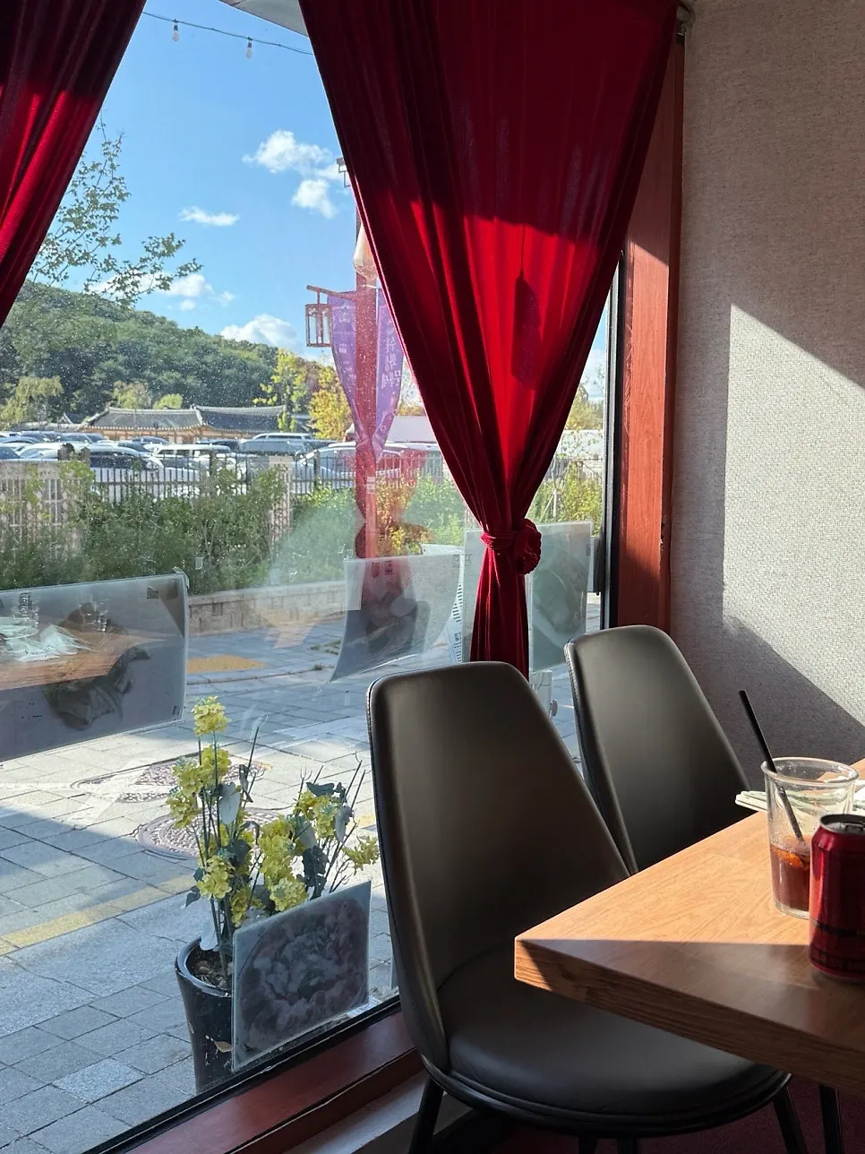 Spacious window-side table seating