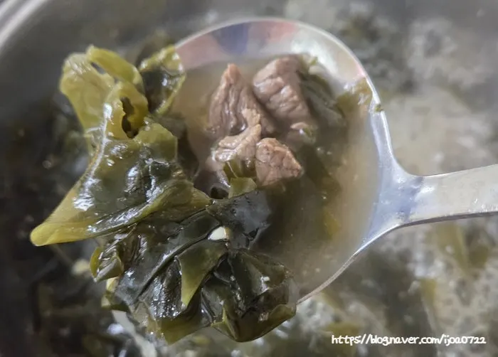 A bowl of tender Korean beef seaweed soup