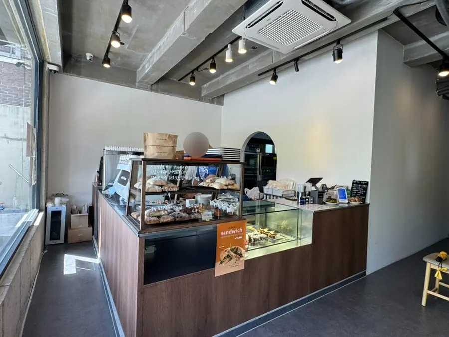 1st-floor ordering and pickup counter at Caffeine Focus