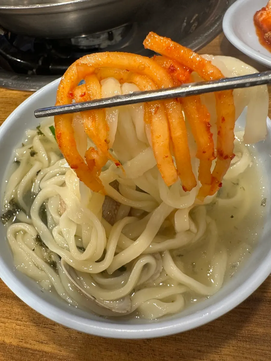 쫄깃한 칼국수 면 클로즈업