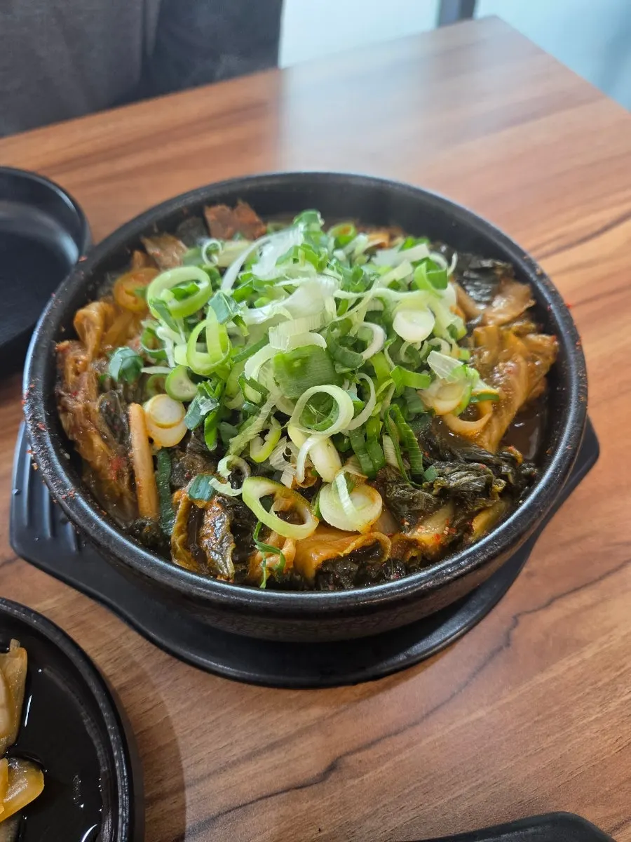 Close-up of the mild ugeoji pork bone soup broth