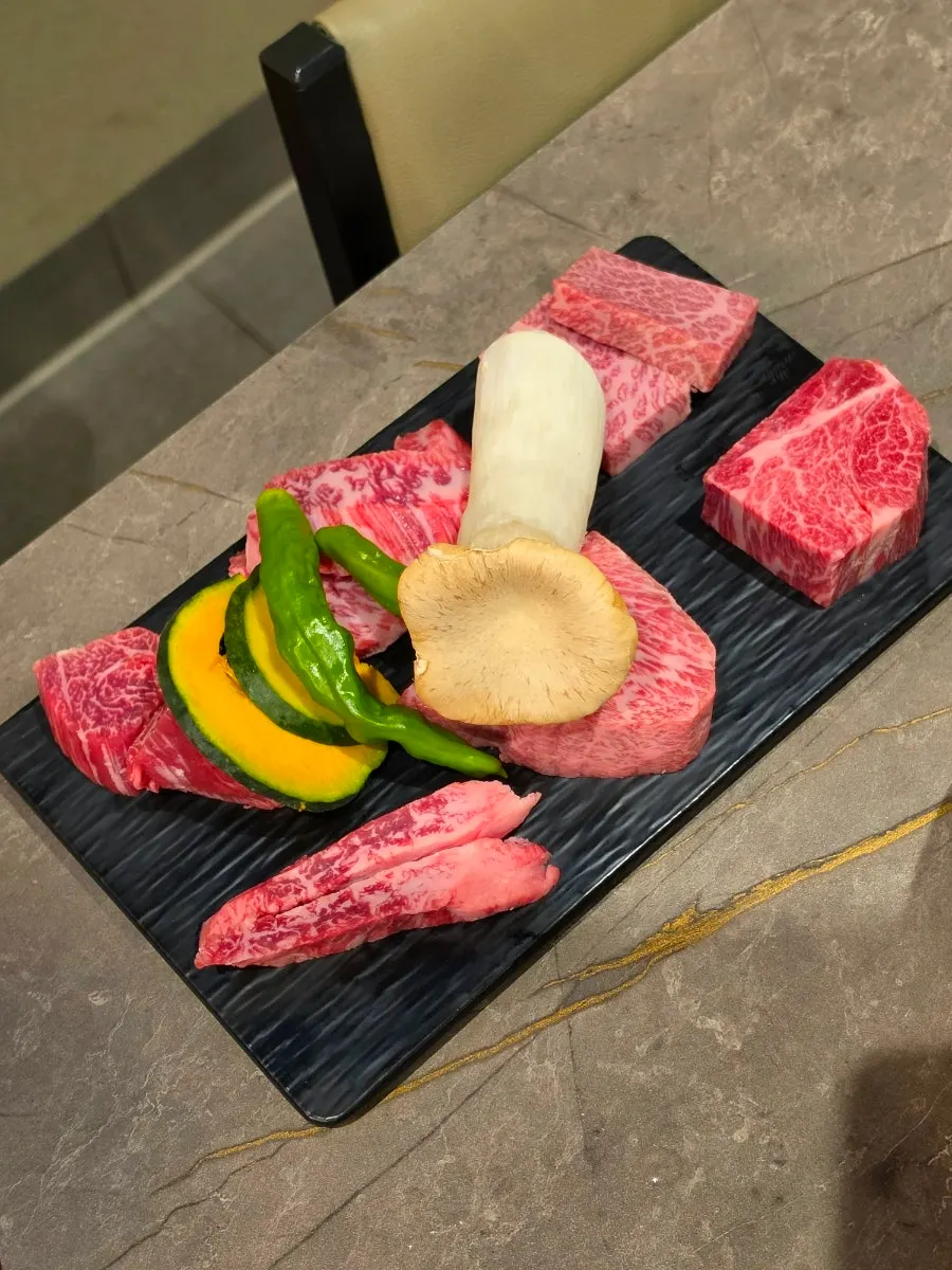 Hanwoo assorted platter for two with tight marbling