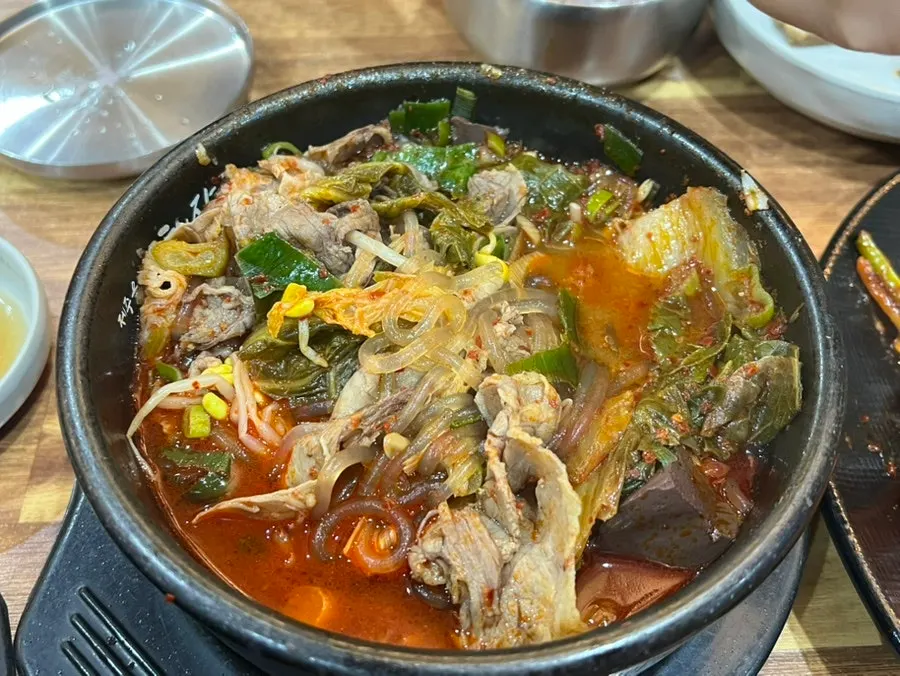 Haejangguk broth turned spicier after adding chili oil