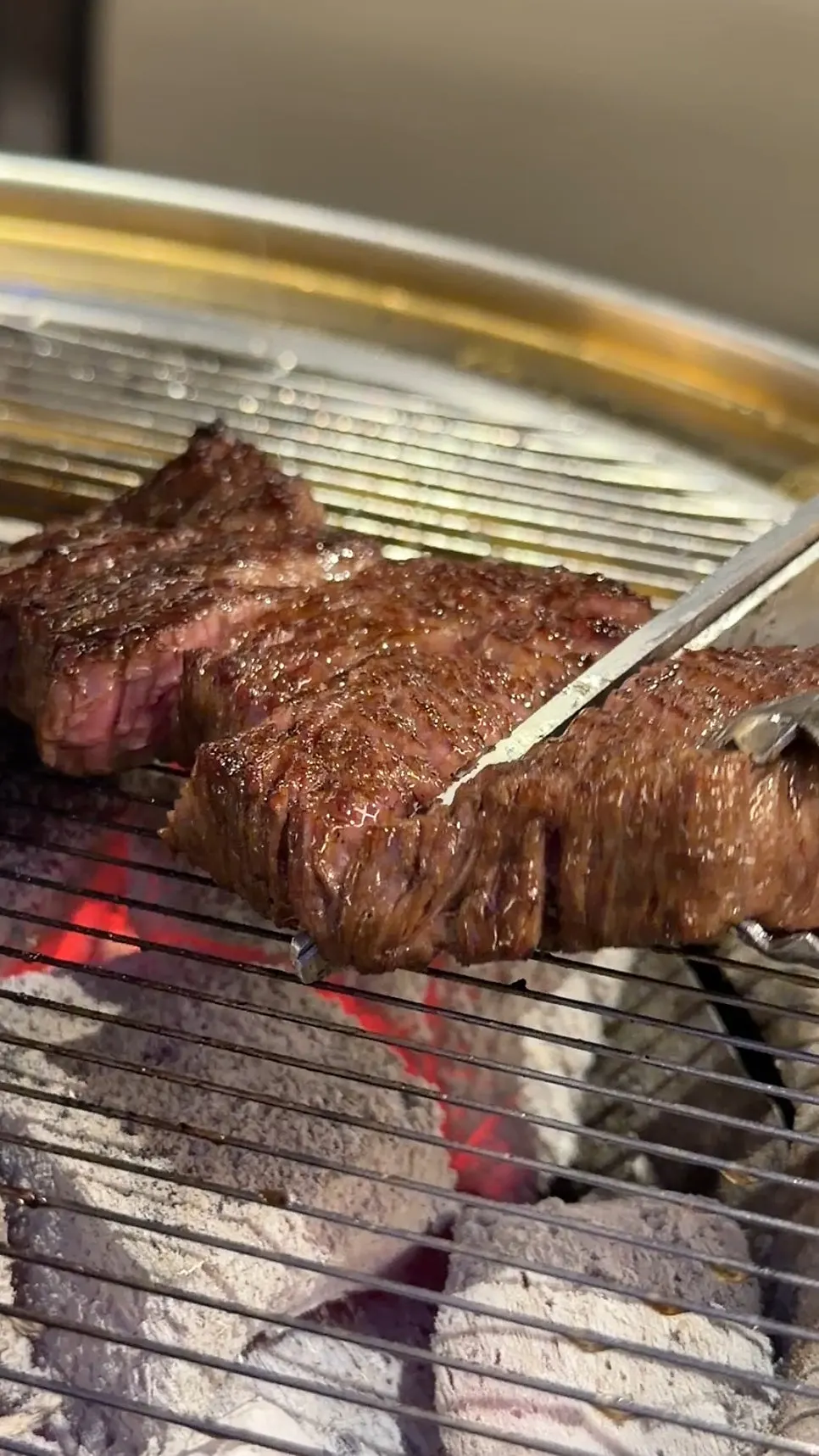 Cross-section of charcoal-grilled flat iron