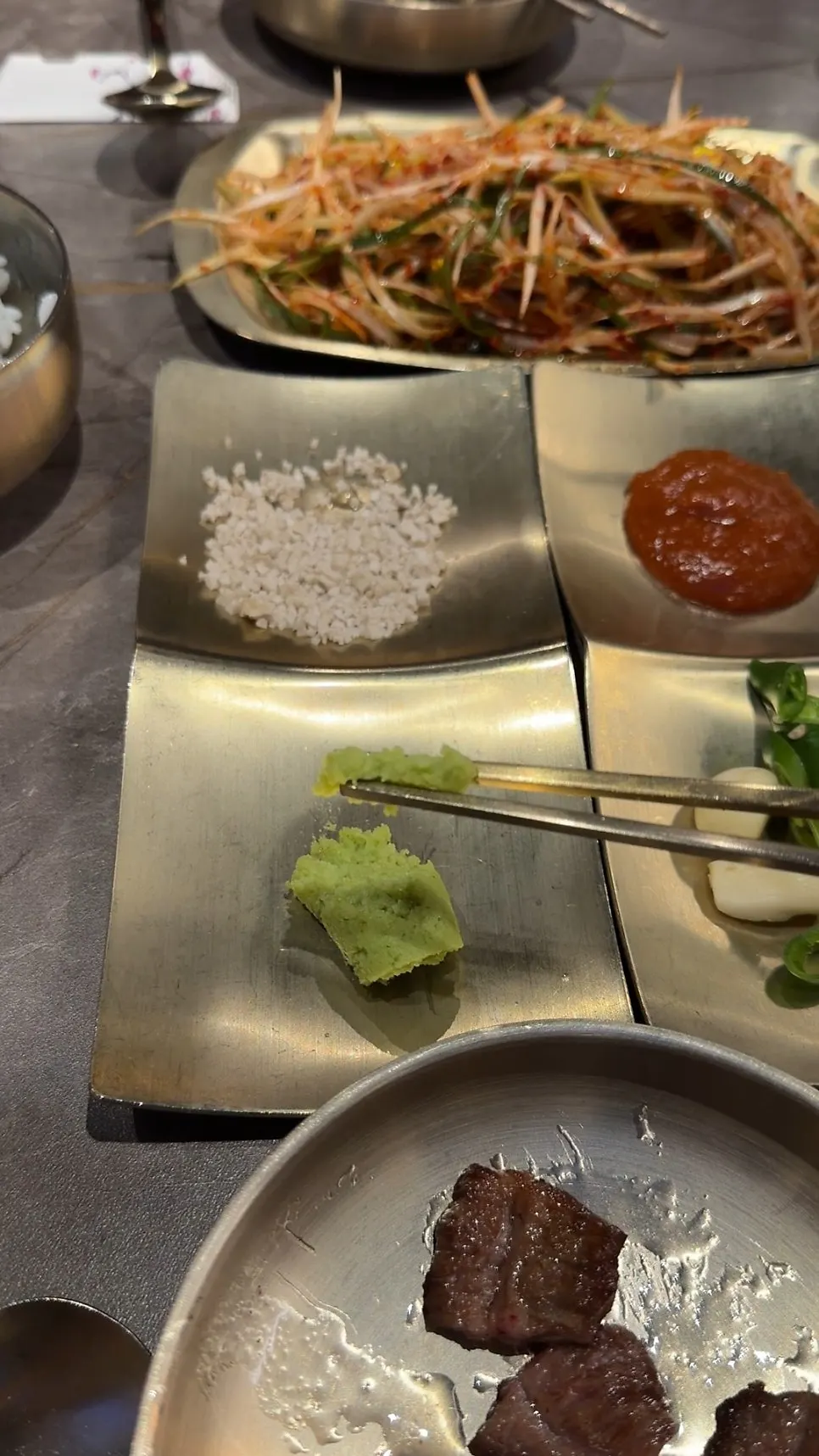Hanwoo enjoyed together with side dishes