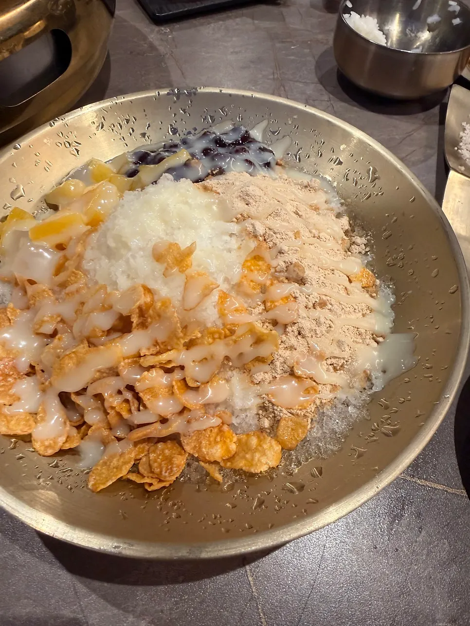 A basin of patbingsu served for dessert