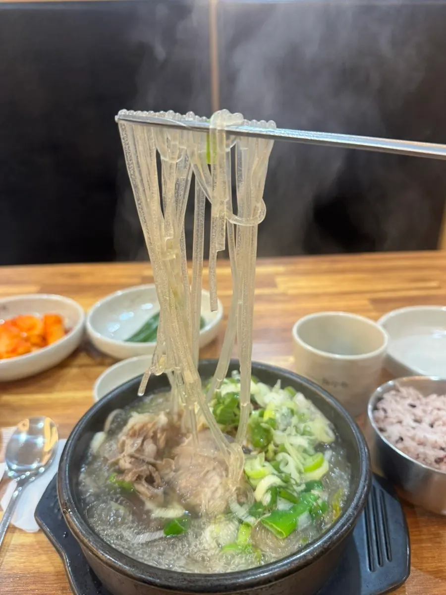 Steam rising from the haejangguk stone pot