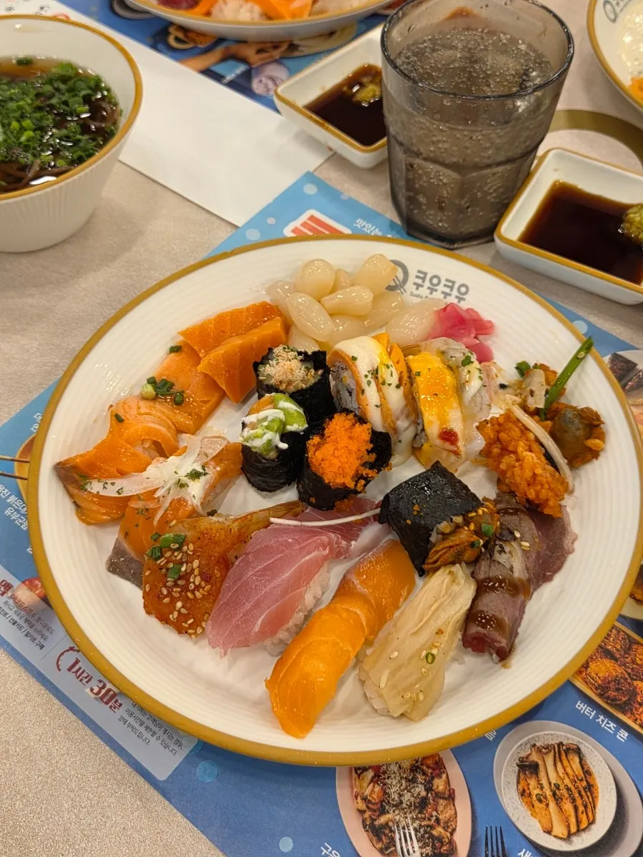 Plate with a variety of buffet dishes