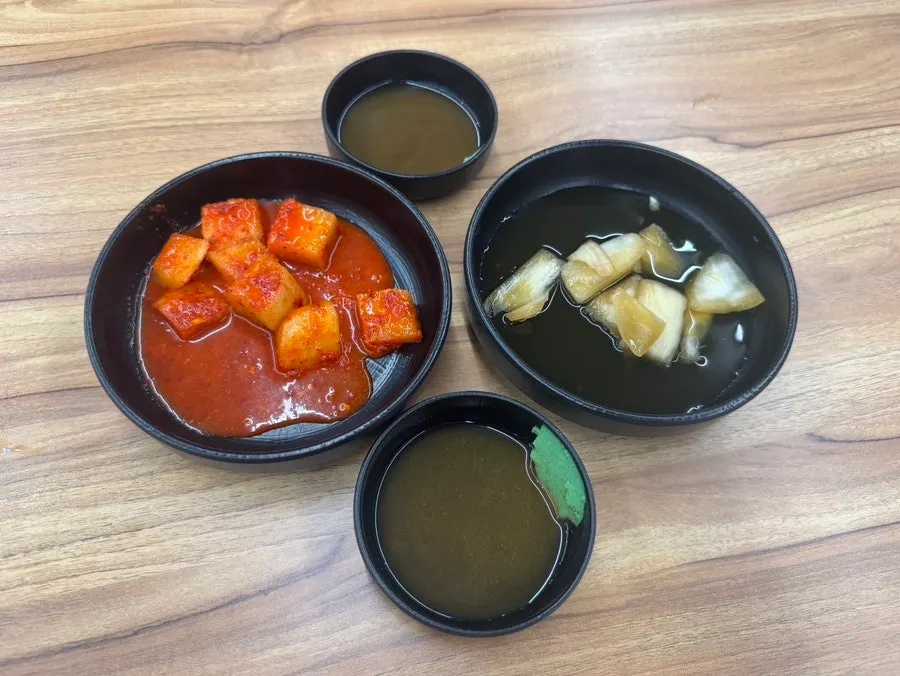 Table set for two with basic side dishes