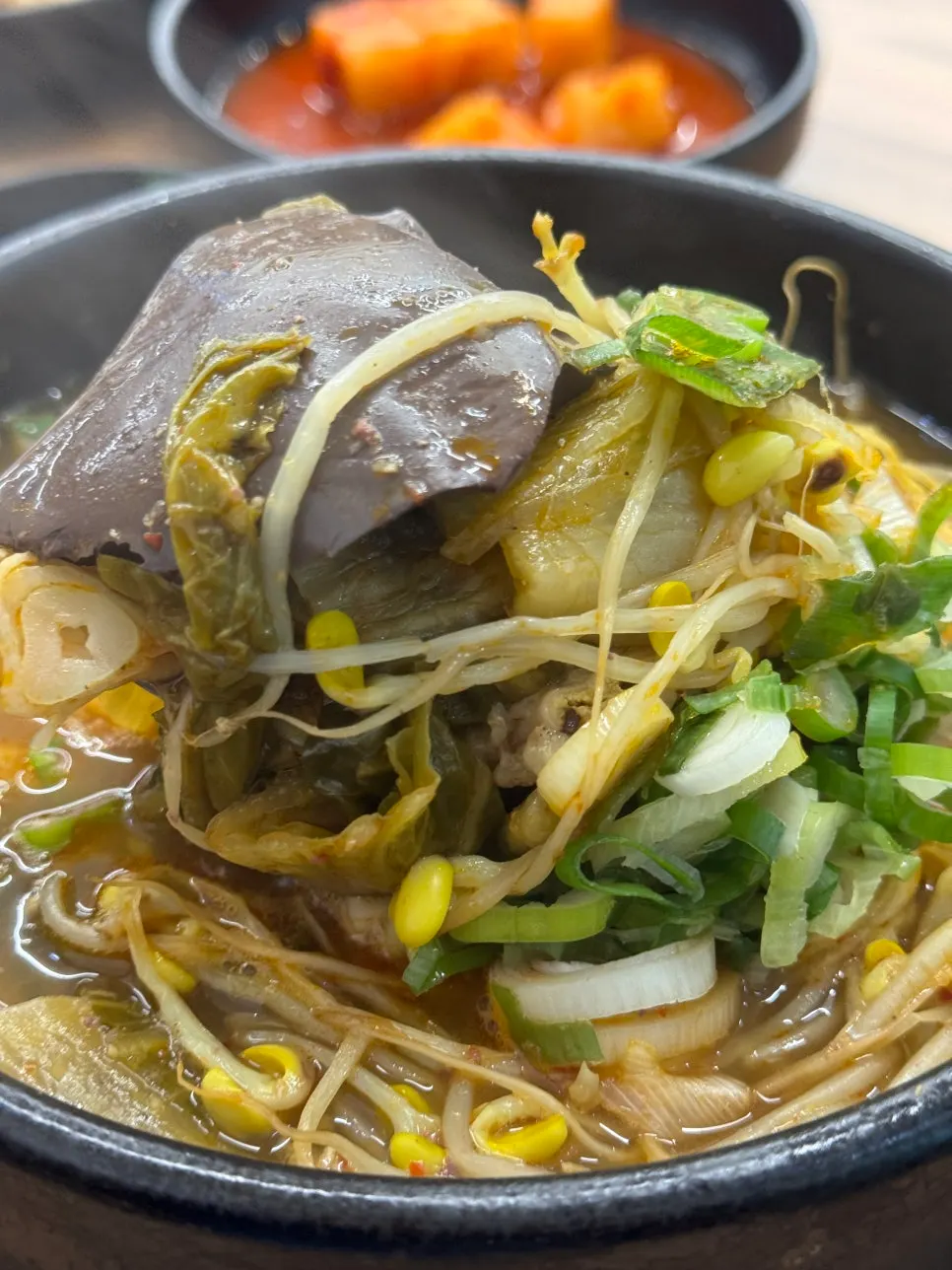Seonji soup with large pieces of seonji