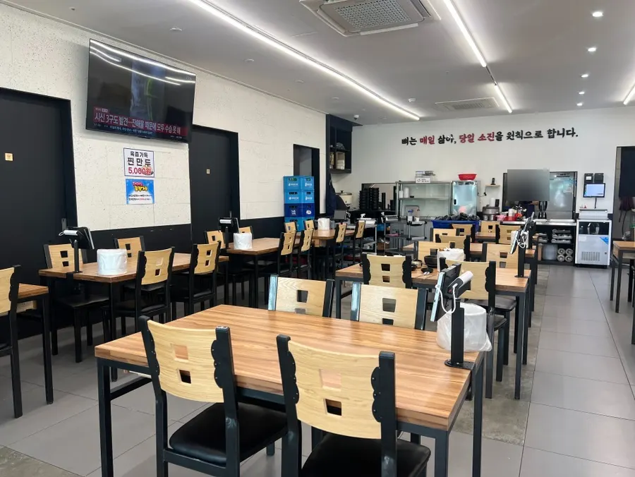 Restaurant interior with spacious table spacing