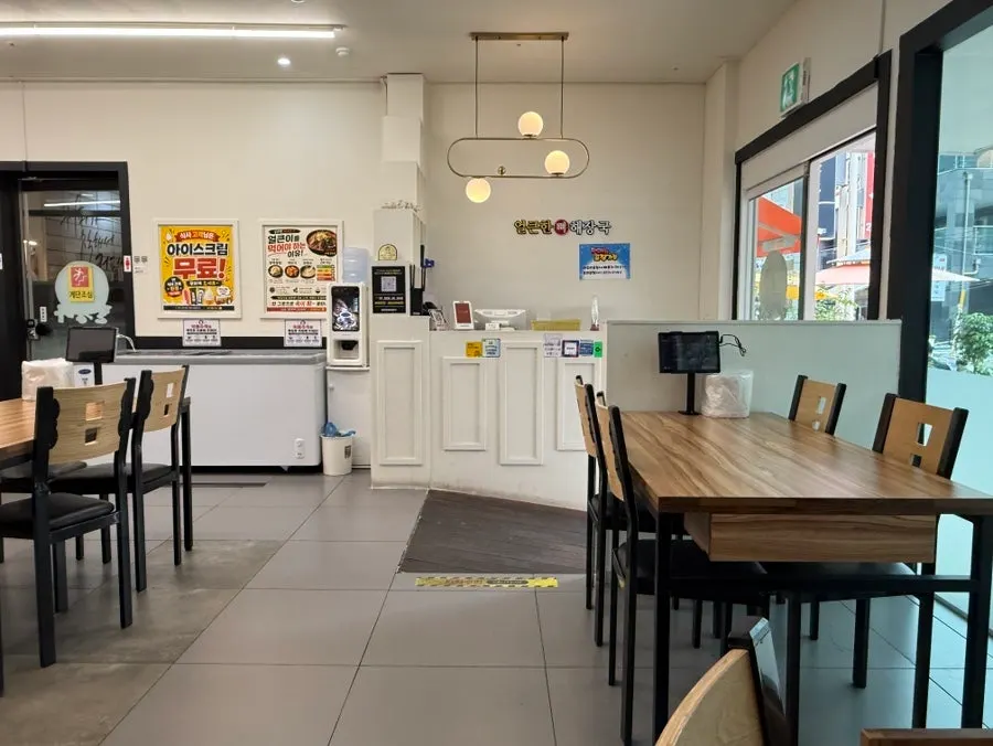 Restaurant interior with solo diners and groups