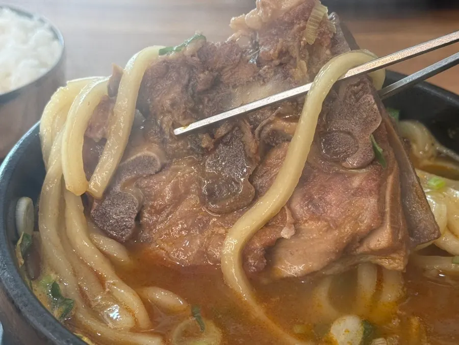 Haejangguk generously filled with udon noodles