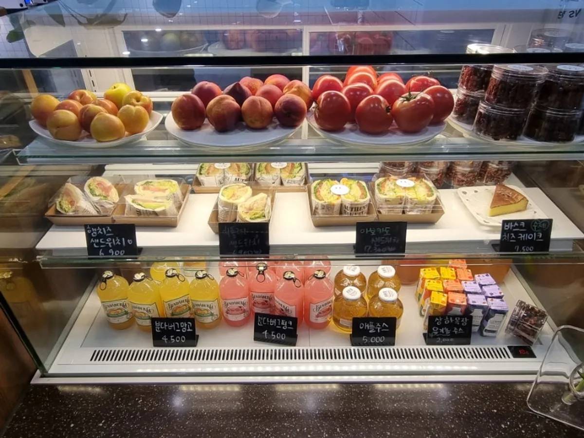 Baked goods displayed at Café Meomureum's dessert corner