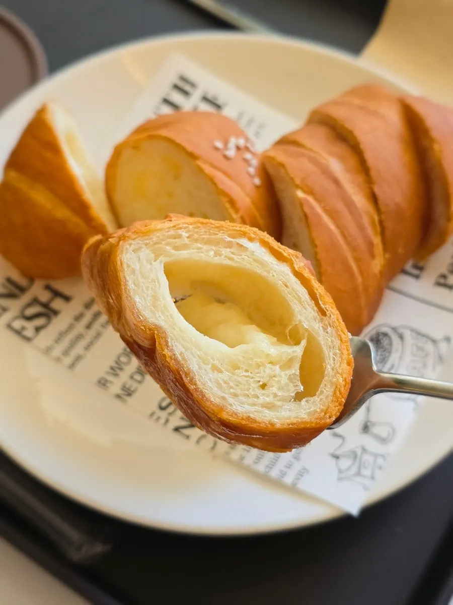 Cross-section of moist salt bread