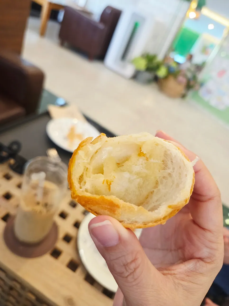 Cross-section of salt bread showing the soft interior