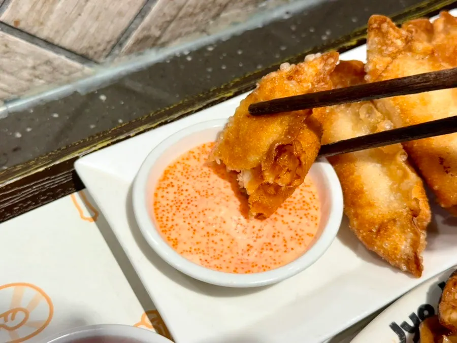 Generously filled Mentaiko Gyoza