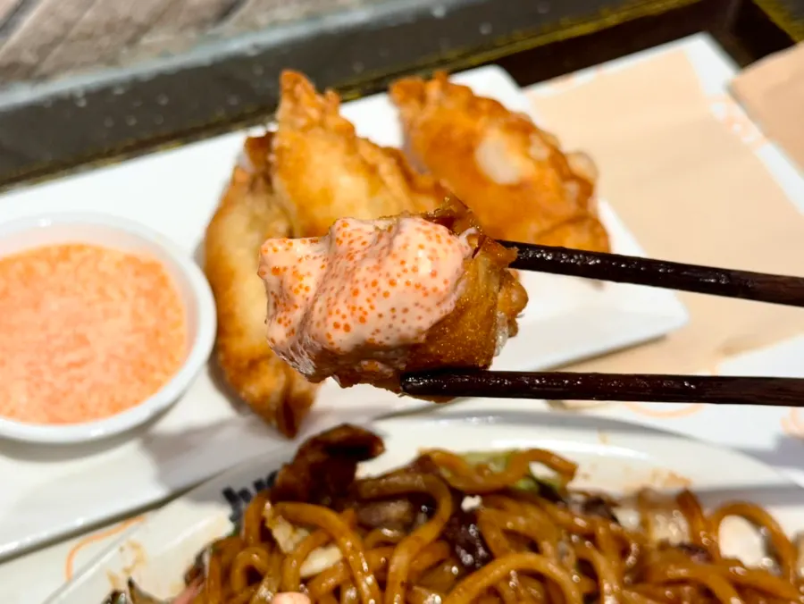 Mentaiko Gyoza with flying-fish-roe sauce