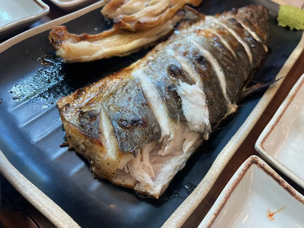 Full spread of the wood-fired mackerel set
