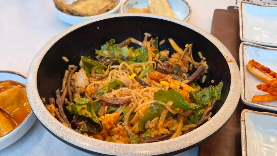 Namul bibimbap mixed with gochujang
