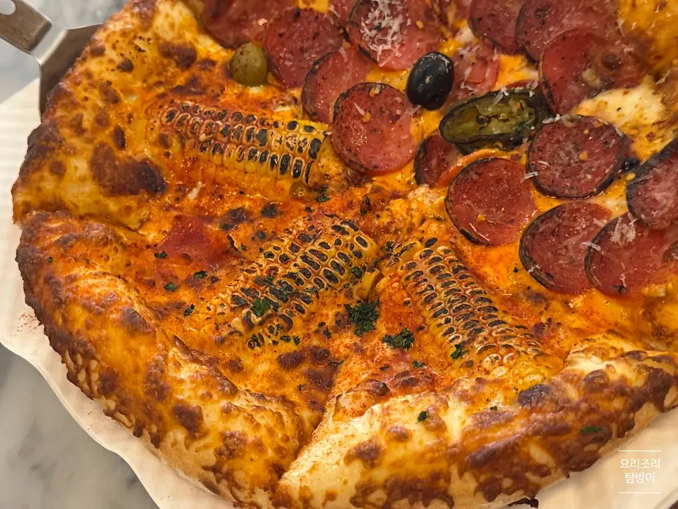 Pizza with charred corn topping