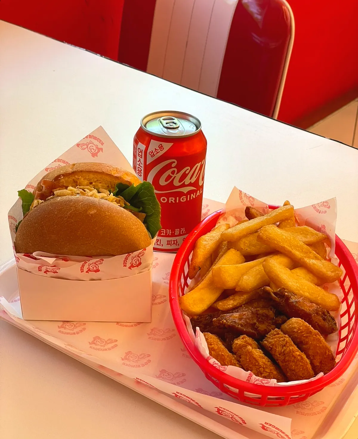 Handmade burger set table setting at 666 Burger Main Branch