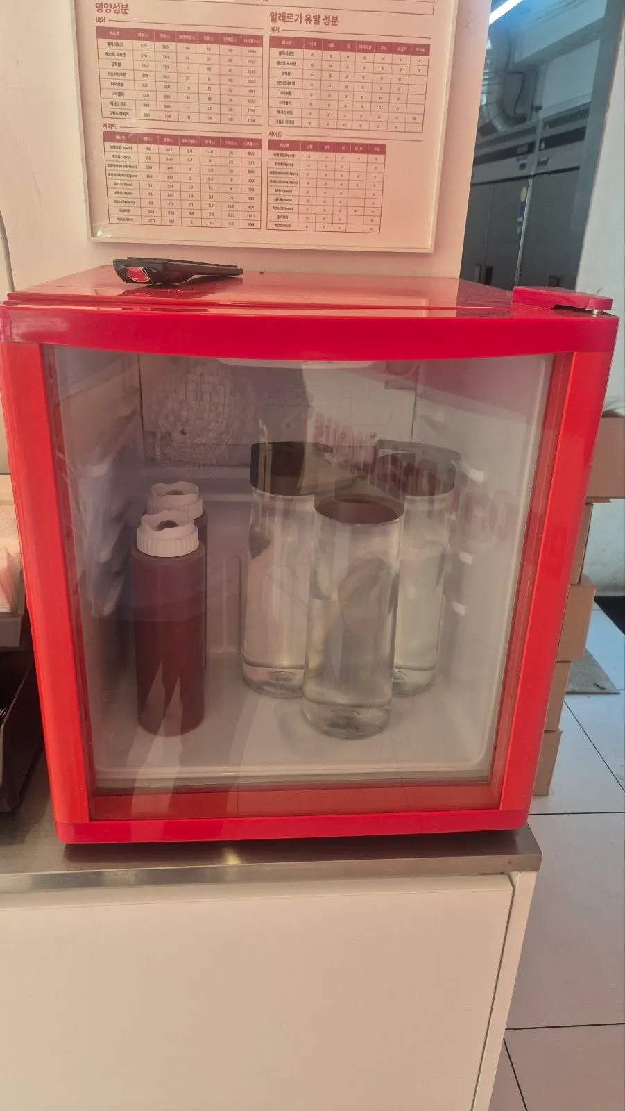 Self-service bar corner at 666 Burger Main Branch