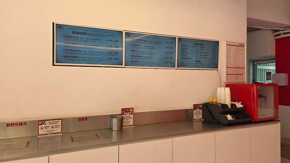 Red interior of 666 Burger Main Branch