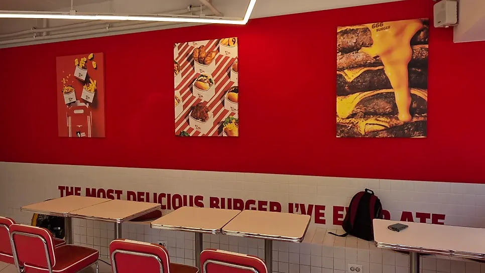 Burger menu board at 666 Burger Main Branch